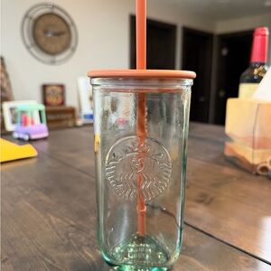 Starbucks Embossed Green Tumbler with Orange Straw